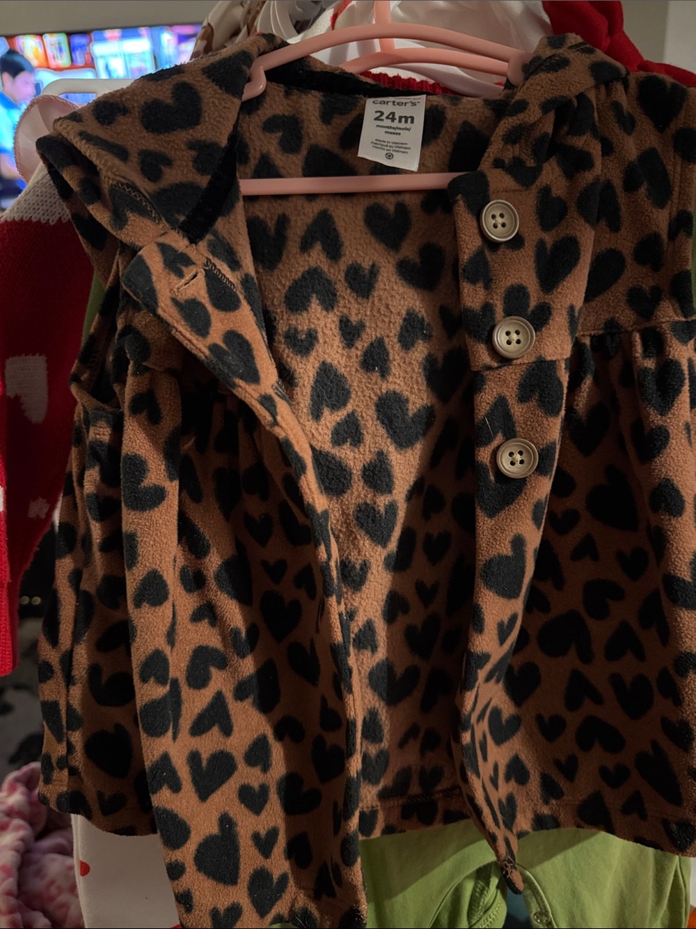 Carter's Brown Fleece Hooded Jacket with Black Heart Print